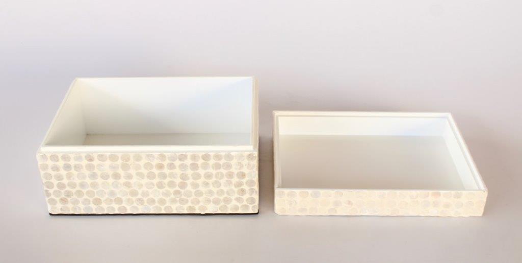 Set Of 2 Cream & Ivory Colour Capiz Boxes